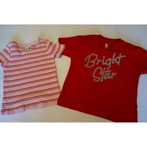Cotton On Kids Girls Size 6 T-Shirt Bundle Pink Striped Ribbed Red Bright Star‎